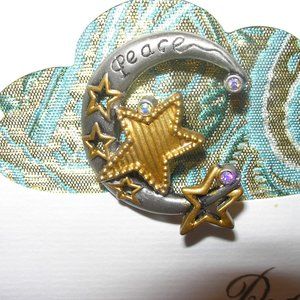 Patricia Dash New Peace Moon Stars Pin Brooch Gift Boxed Note Card Sentiment
